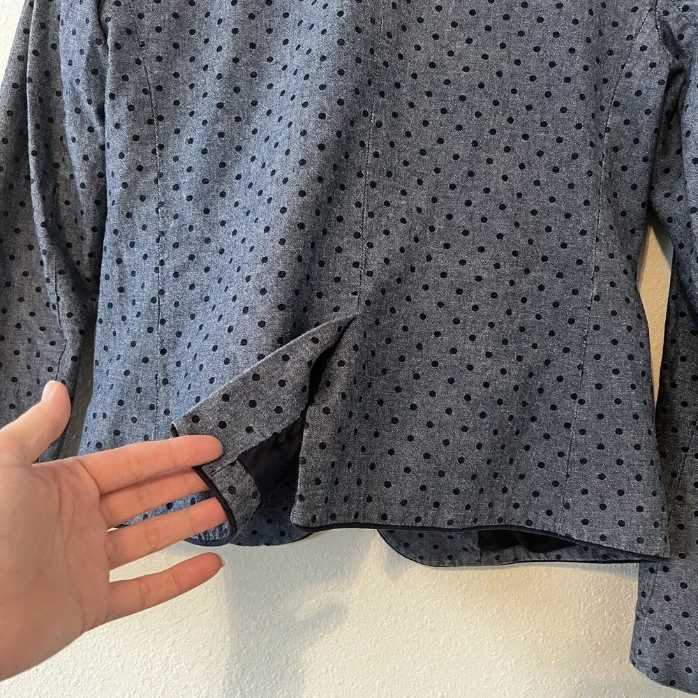 GAP Academy Blazer Jacket Size 0 Blue Polka Dot Chambray Casual Preppy Boho - Picture 12 of 14
